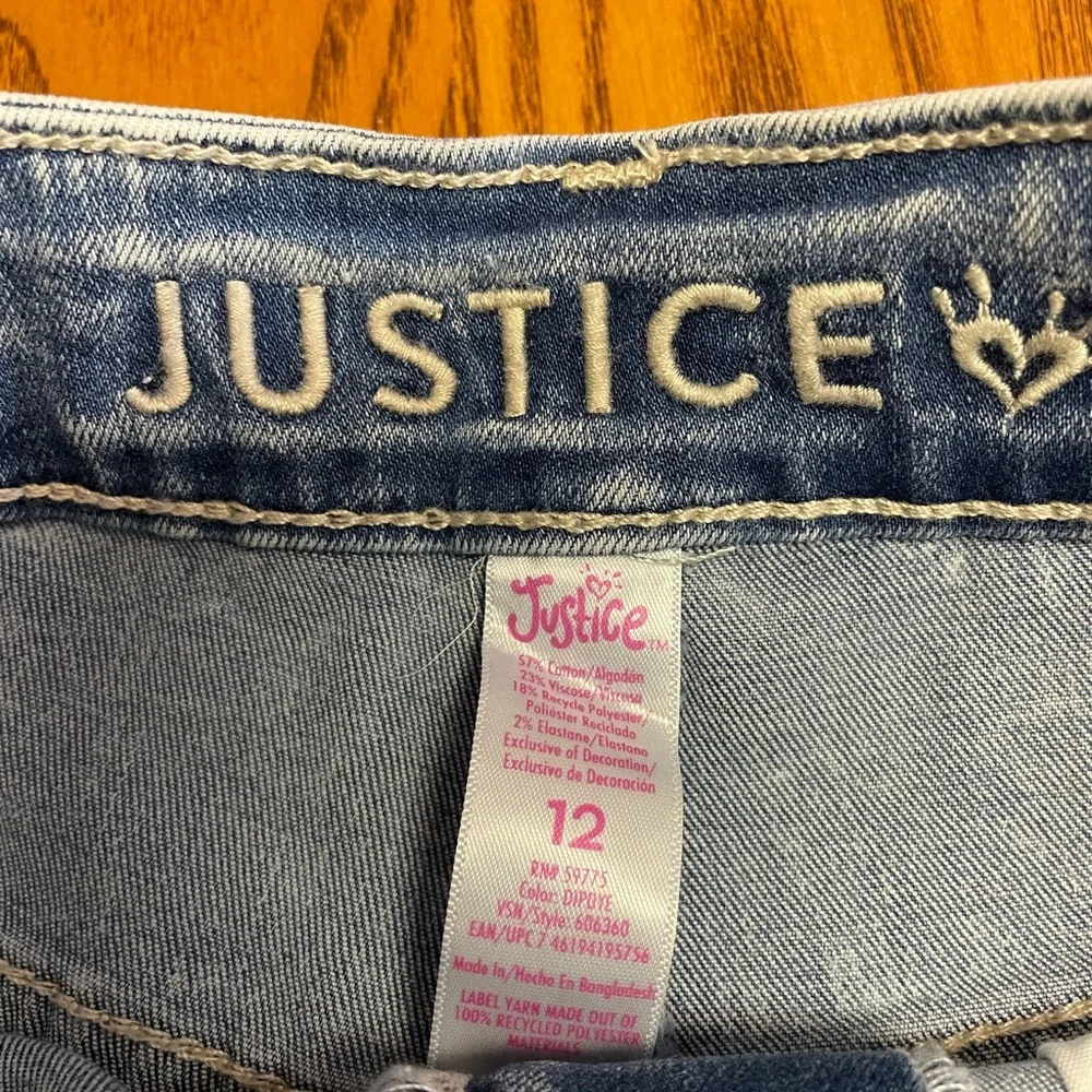 New Size 12 Justice Distress Blue Denim And Pink Dye